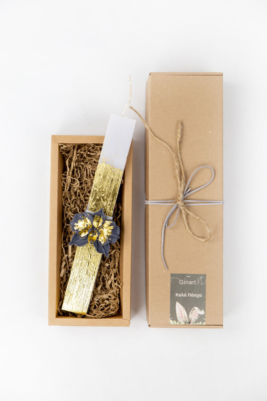 Πασχαλινή Λαμπάδα με Φύλλα Χρυσού και Αρωματικό Λουλούδι Σόγιας